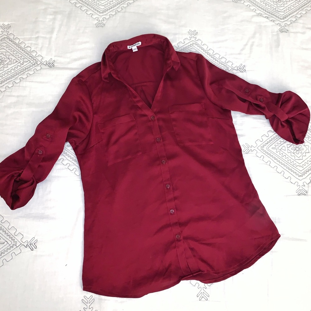 Express Cranberry Fitted Button Down - image 1
